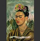 Frida Kahlo Canvas Paintings - Self Portrait with Thorn Necklace